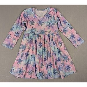 Girls Long Sleeve Pastel Snowflake Butter Soft Twirl Dress Size 6-7